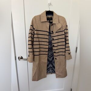 J. Crew Tan and Navy Striped Trench Coat
